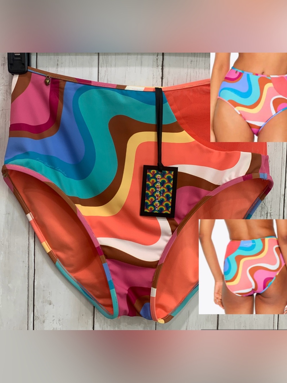 Kurt Geiger Kensington Cut Out Briefs Bikini Bottom Large Psychedelic High Waist - Picture 2 of 16